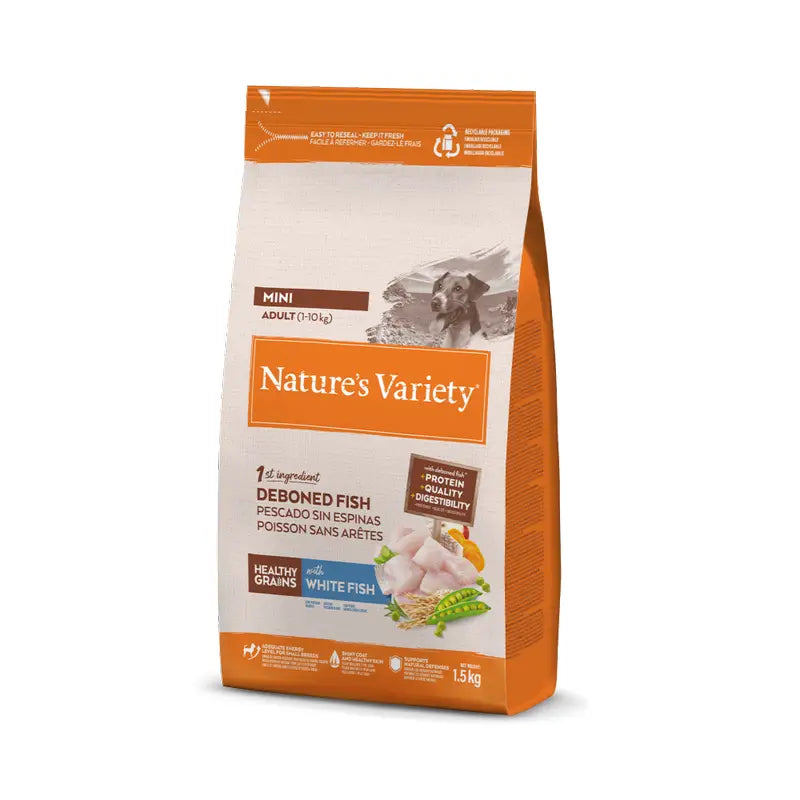 Nature'S Variety Croquettes pour chiens, Mini, au poisson blanc, naturelles, 1,5 kg