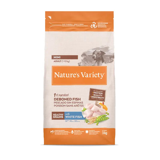 Nature'S Variety Croquettes pour chiens, Mini, au poisson blanc, naturelles, 3 kg