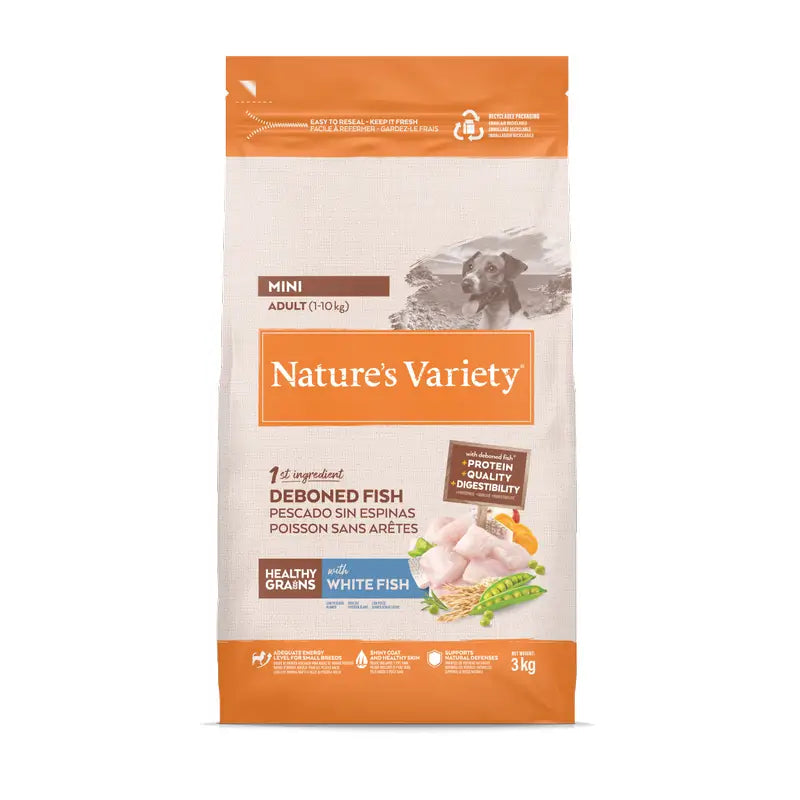 Nature'S Variety Croquettes pour chiens, Mini, au poisson blanc, naturelles, 3 kg