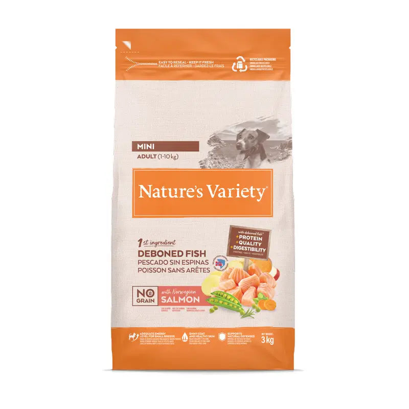 Nature'S Variety Croquettes pour chiens, Mini, au saumon, naturelles, 3 kg