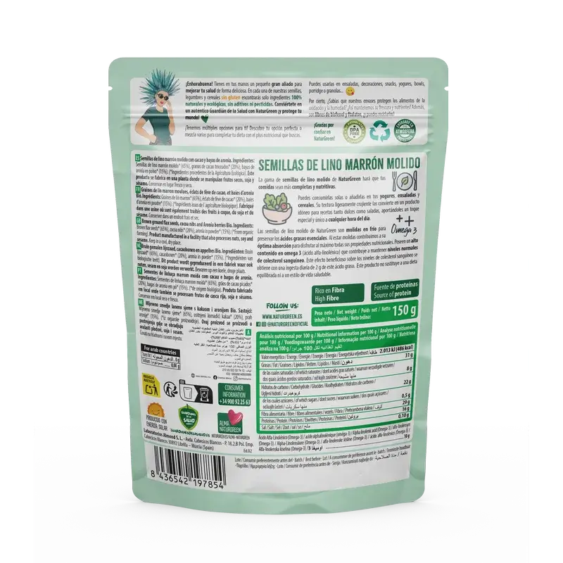 NaturGreen Graines de lin, gruau de cacao et aronia bio 150 g