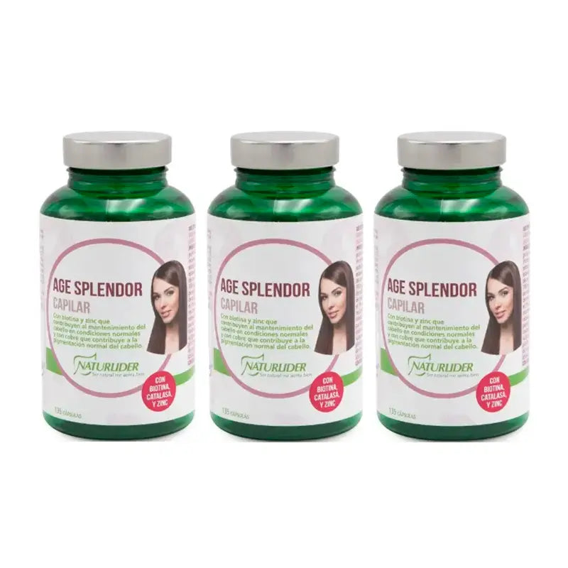 Naturlider Age Splendor Hair Splendor Avec Catalase Canalblock, Pack 3 x 135 Capsules