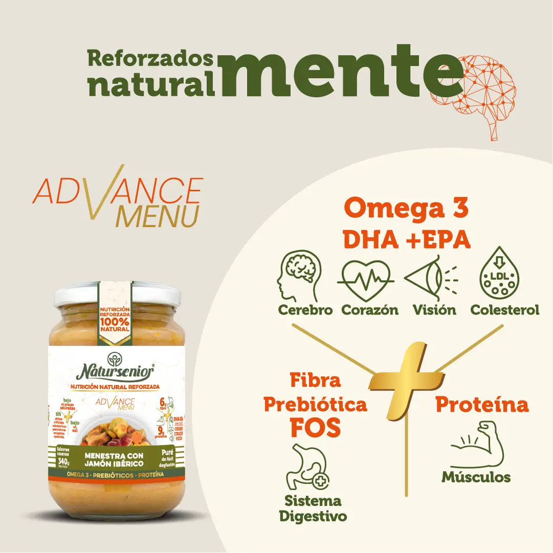 Natursenior Adulte Purée au Jambon Ibérique avec Oméga 3 Dha+Epa, Prébiotiques et Protéines. 340 gr
