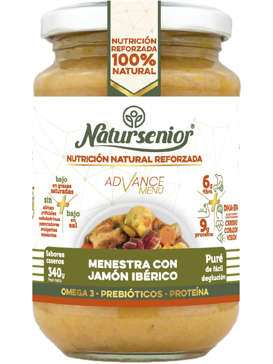 Natursenior Adult Mashed Meal with Iberian Ham with Omega 3 Dha+Epa, Prebiotics and Proteins. , 340 gr