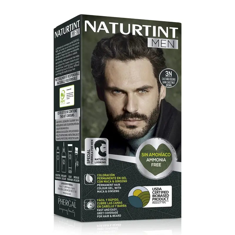 Naturtint Men Men Permanent Hair & Beard Dye 3N Ammonia Free 3N - Dark Brown