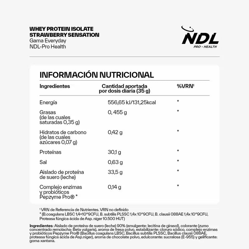 Ndl Pro-Health Whey Protein Isolate - Protéines isolées, Fraise Sensation , 500 g