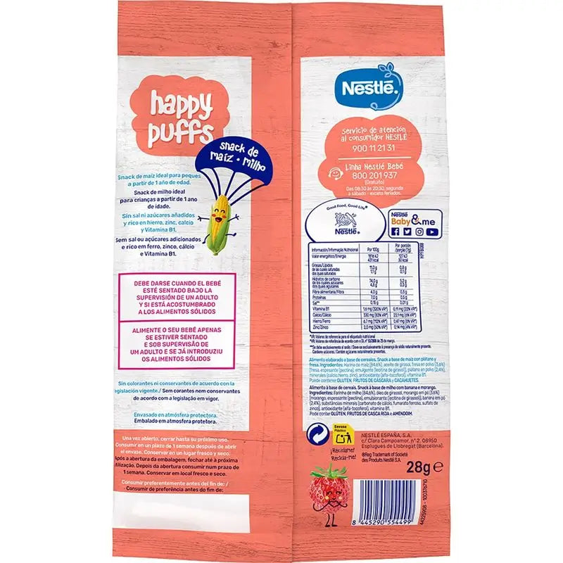 Nestlé Healthy Snacking Happy Puffs Maïs à la fraise, 28g