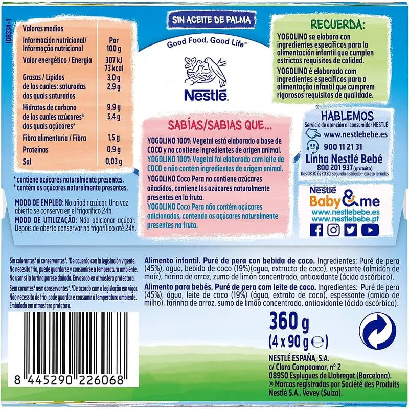 Pack 6 Yogolino noix de coco poire, 4x90g
