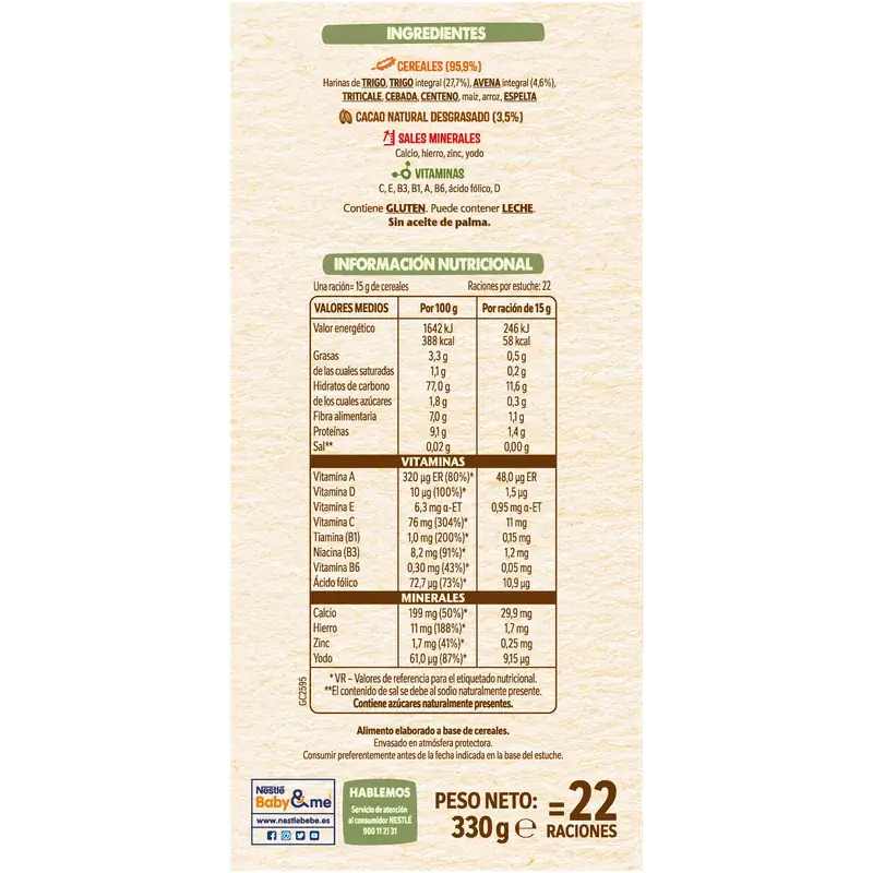 Nestlé Bouillie aux 8 céréales 0 % de cacao, 330 g