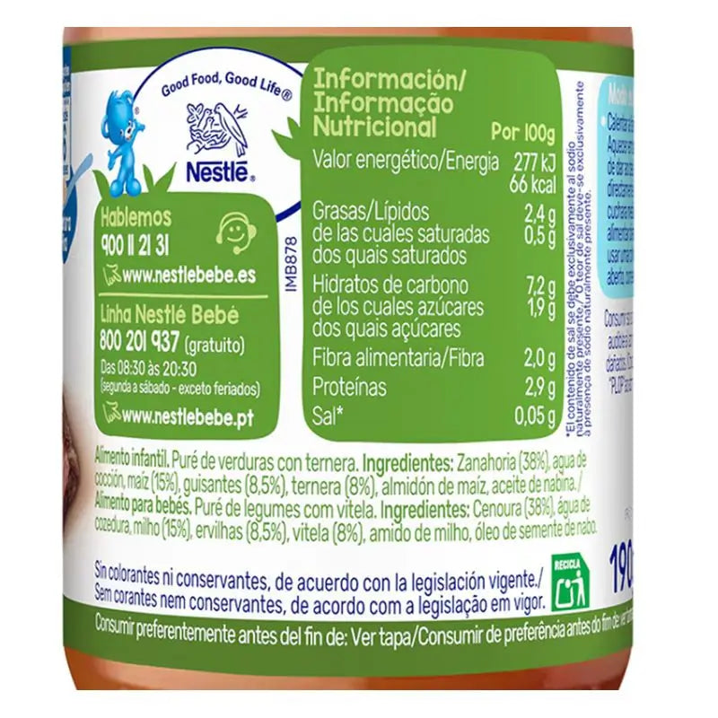 NESTLÉ Pack Tarritos Pois avec Bœuf, 190g x 6 unités
