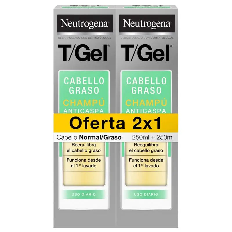 Neutrogena T/Gel Anti-Dandruff Shampoo for Oily Hair Pack, 2 x 250 ml