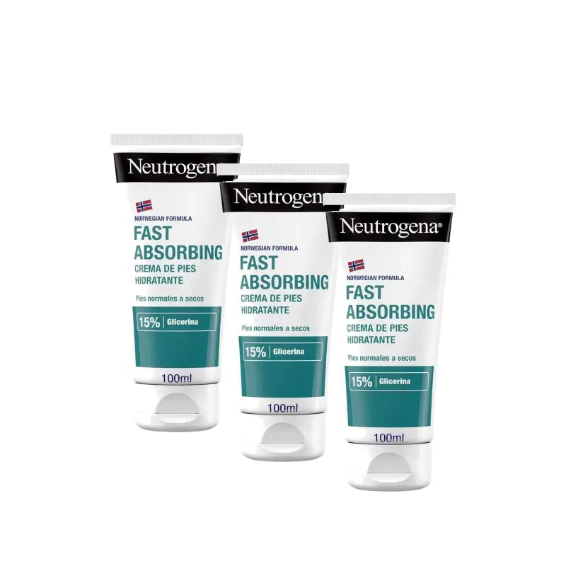 Crème hydratante pour les pieds Neutrogena à absorption immédiate, lot de 3 x 100 ml