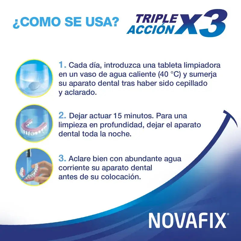 Novafix Comprimés nettoyants triple action, 96 unités