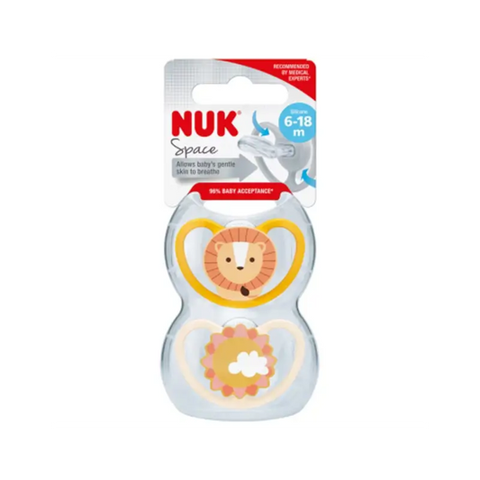 Sucette Nuk Space Leon/Sun T2 6-18M Silicone , 2 unités