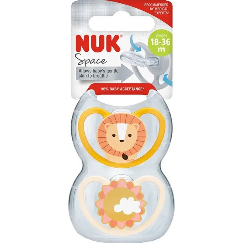 Sucette Nuk Space Leon/Sol T3 18-36M Silicone, 2 unités