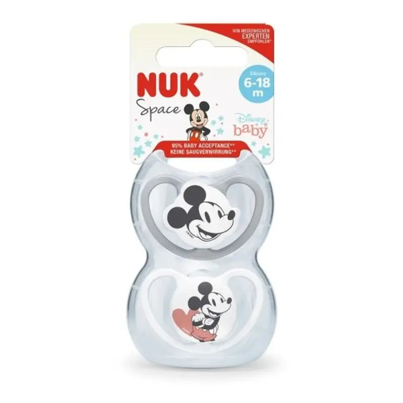 Nuk Sucette Space Mickey Mouse Gris T2 6-18M Silicone , 2 unités