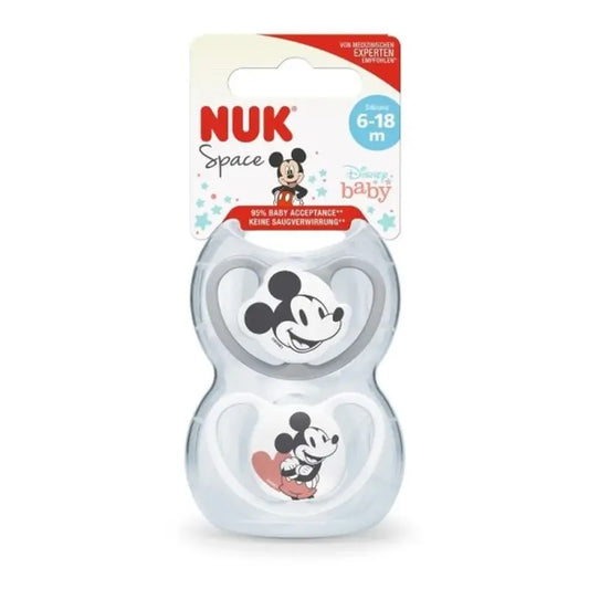Nuk Sucette Space Mickey Mouse Gris T2 6-18M Silicone , 2 unités