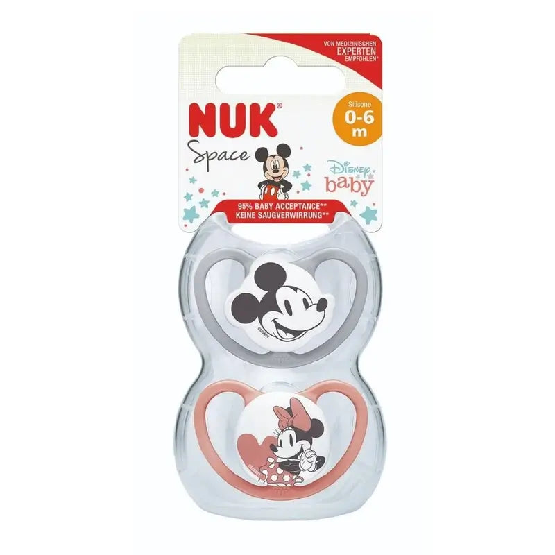 Nuk Space Mickey Mouse Sucette Rouge T1 0-6M Silicone , 2 unités