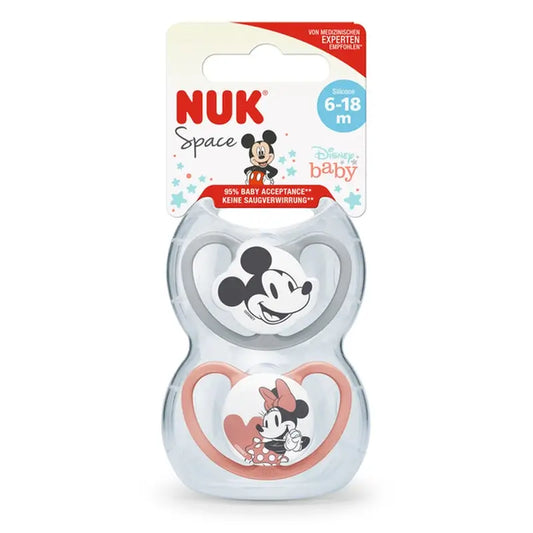 Nuk Space Mickey Mouse Sucette Rouge T2 6-18M Silicone , 2 unités