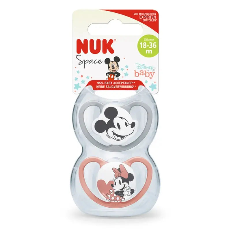 Nuk Space Mickey Mouse Sucette Rouge T3 18-36M Silicone , 2 unités