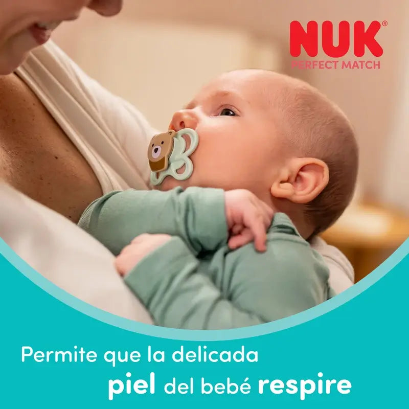 Sucette NUK Perfect Match Air en silicone T0 0-2 mois Renard/Ours, lot de 2