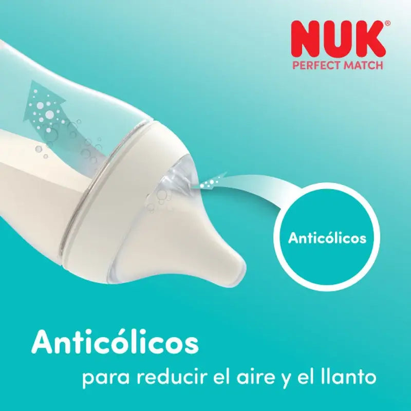 Biberon en verre NUK Perfect Match 120 ml, tétine S 0m+, arc-en-ciel