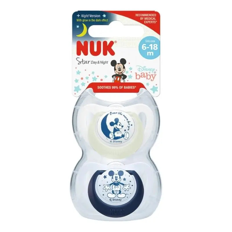 Nuk Star Day & Night Mickey Mouse T2 6-18M Silicone, 2 pièces