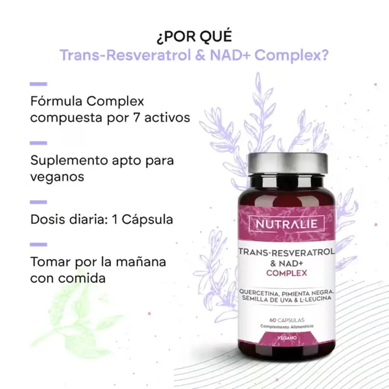 Nutralie Trans Resveratrol & Nad+ Complex With Quercetin + Piperine, 60 gélules