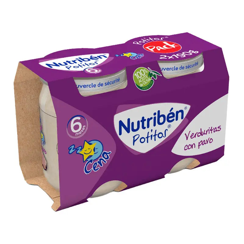 Nutribén Pack Potito Dinner Vegetables with Turkey, 2X190 grams