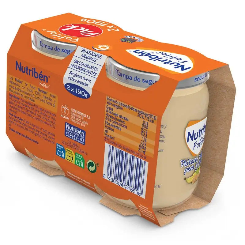 Aliments pour bébés Nutriben Banane, mandarine, poire et biscuit, 2 x 190 g