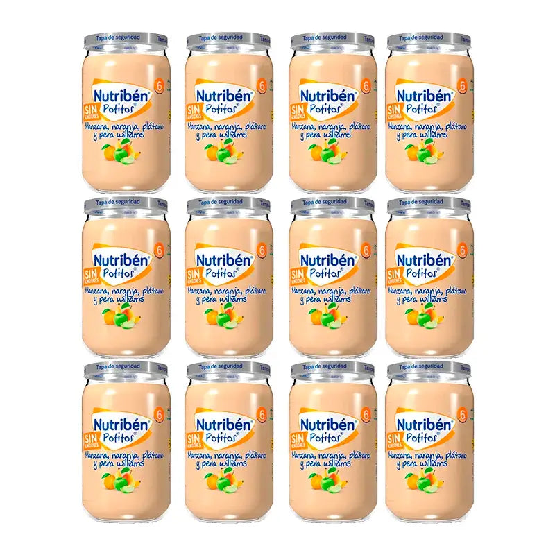 Nutriben Potito Pomme, Orange, Banane et Poire Williams, 12 x 235 grammes