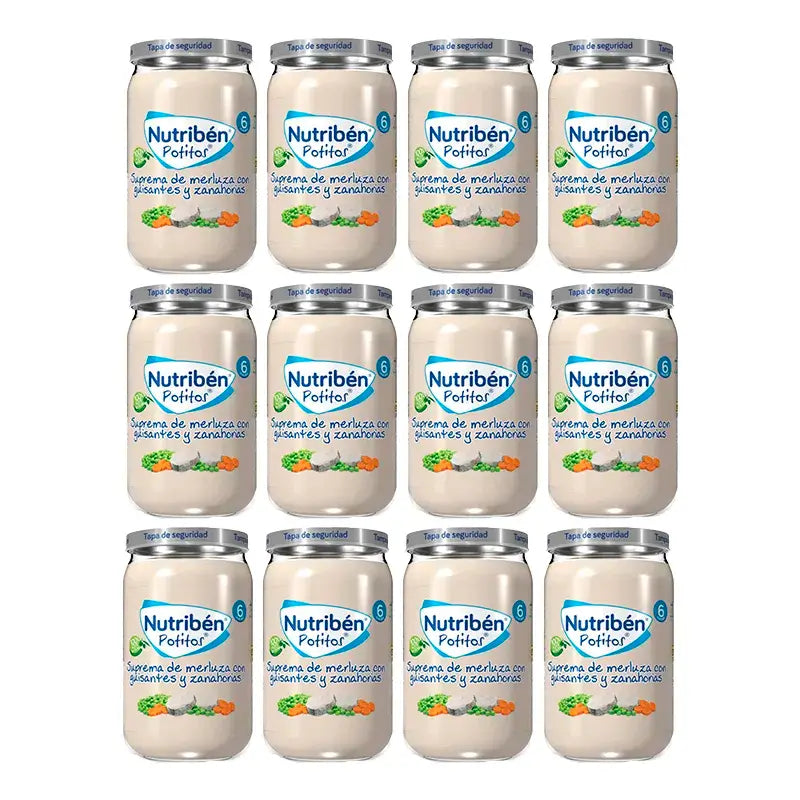 Nutriben Potito Suprême de Merlu avec Pois et Carottes , 12 x 235 grammes