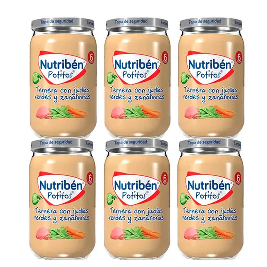 Nutriben Potito Boeuf avec haricots verts et carottes, 6 x 235 grammes