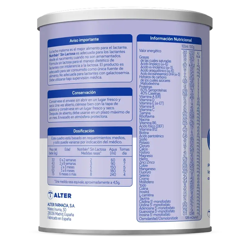 Nutribén Lait de démarrage sans lactose, 400 g