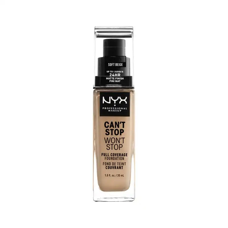Nyx Can'T Stop Won'T Stop Full Coverage Foundation Shade 7.5 Soft Beige Medium , 30 ml