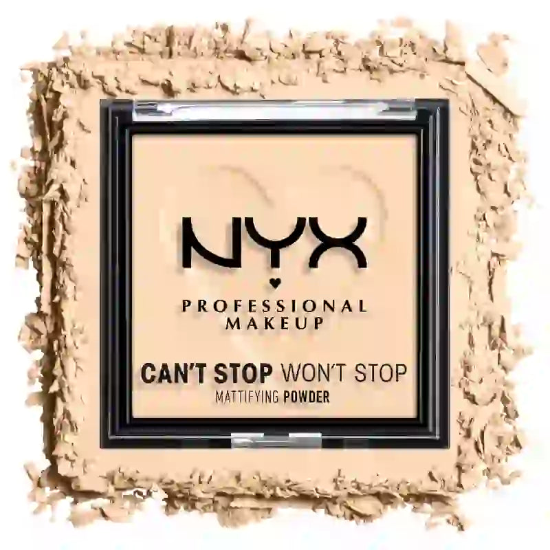 Nyx Professional Poudre matifiante Can'T Stop Won'T Stop. Atténue la brillance, les imperfections et les pores. Teinte 01 Clair. 6 gr