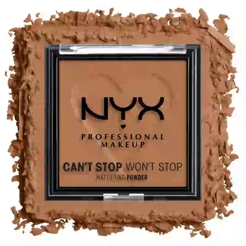 Nyx Professional Poudre matifiante Can'T Stop Won'T Stop. Atténue la brillance, les imperfections et les pores. Teinte 08 Moka. 6 gr