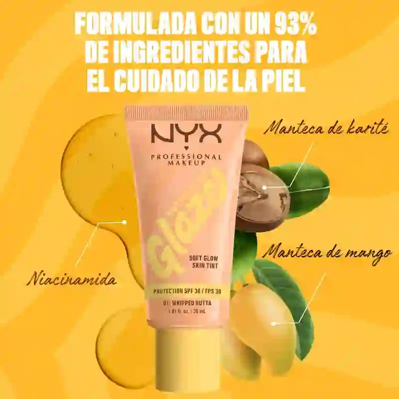 Nyx Skin Tint Buttermelt Glaze Soft Glow + Protection Spf/Fps 30 , 30 ml