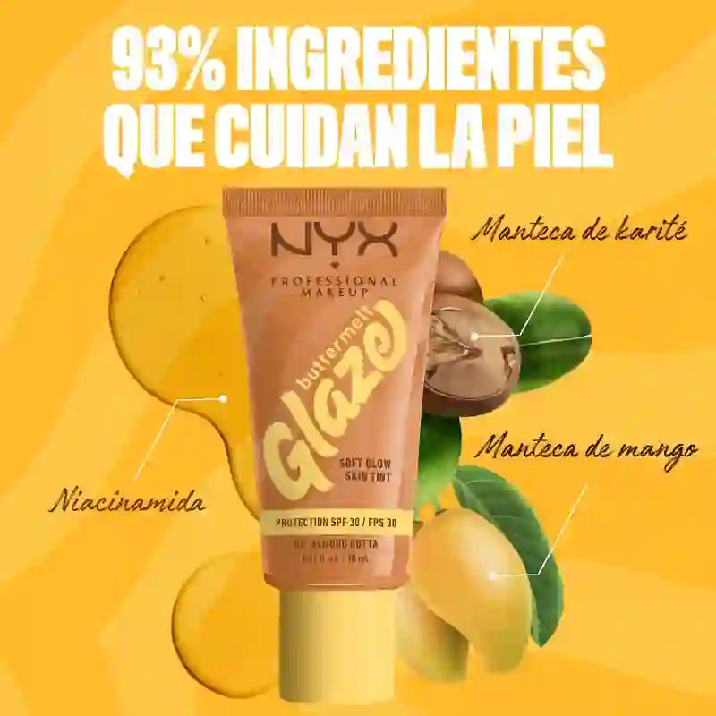Nyx Skin Tint Buttermelt Glaze Soft Glow + Protection Spf/Fps 30 , 30 ml
