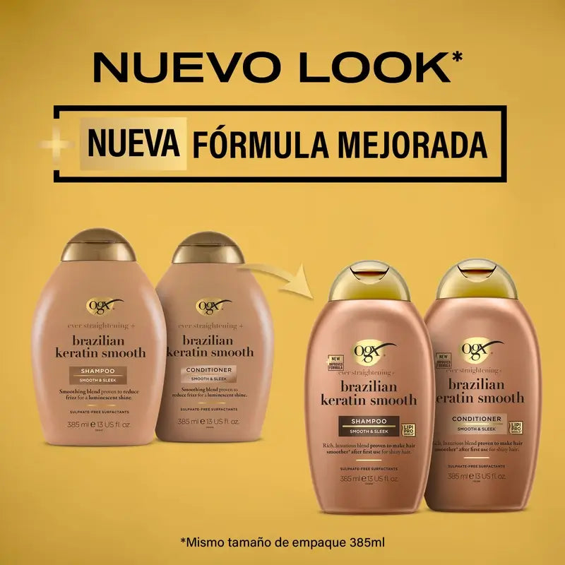 OGX Brazilian Keratin Conditioner, pour cheveux ondulés ou bouclés, lisse, renforce et hydrate, 385ml