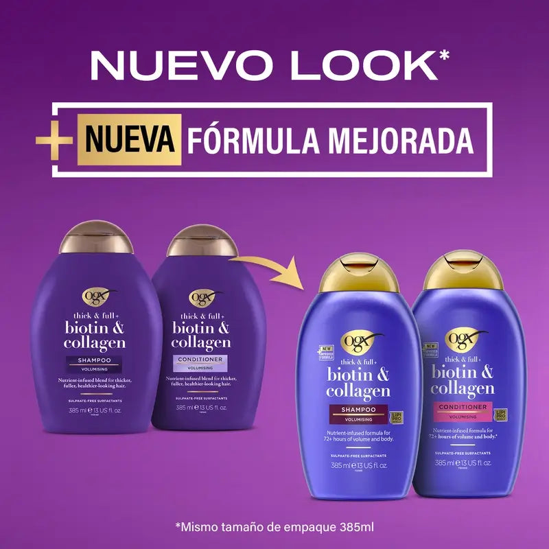 OGX Sulfate, Biotin and Collagen Free Conditioner, Voluminous and Healthy Hair, 385ml