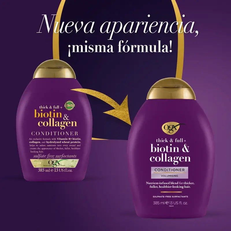 OGX Sulfate, Biotin and Collagen Free Conditioner, Voluminous and Healthy Hair, 385ml
