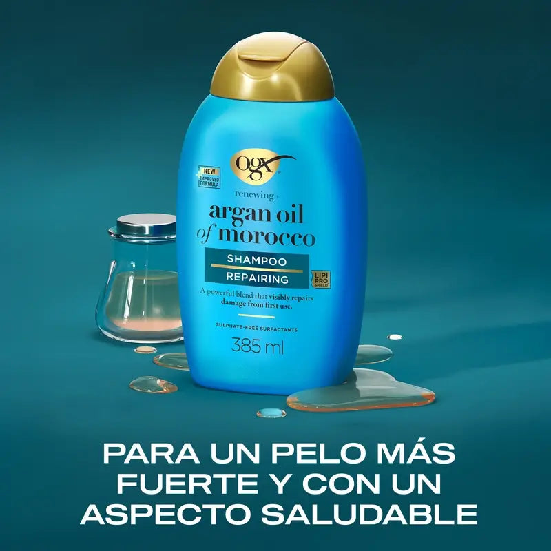 OGX Shampooing à l'huile d'argan marocaine, cheveux secs et abîmés, 385 ml