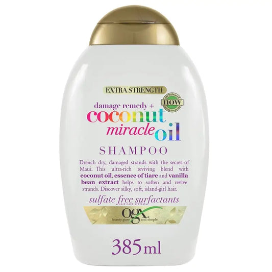 OGX Shampooing à l'huile miraculeuse de noix de coco, répare et ravive les cheveux abîmés, 385 ml