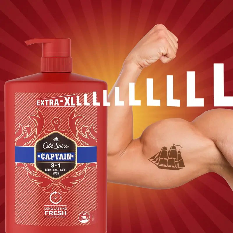 Old Spice Shampooing et Gel Douche Captain 1000Ml