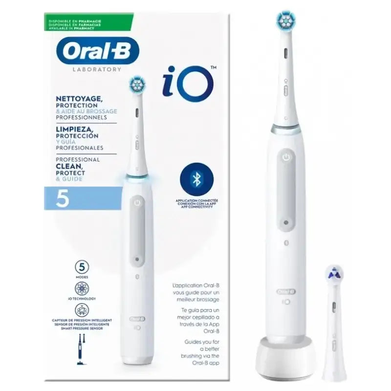 Oral-B Io 5 Brosse à dents électrique blanche, 2 têtes de brosse à dents