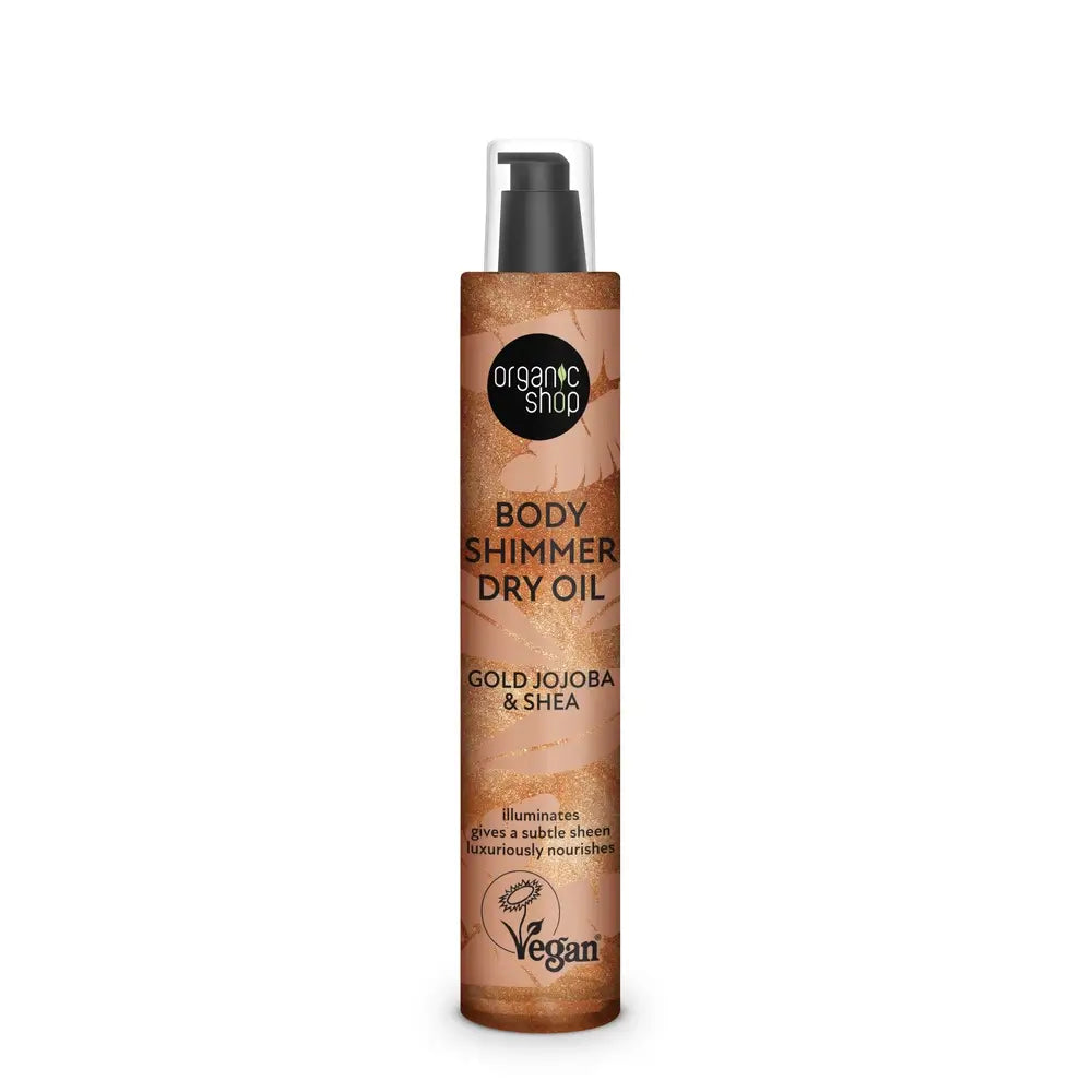 Organic Shop Body Shimmer Huile sèche pour le corps Jojoba doré et beurre de karité, 100 Ml