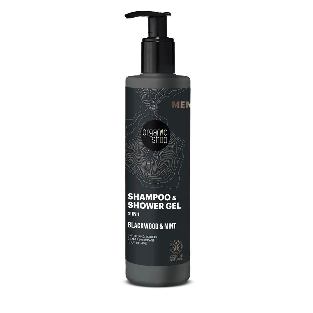 Organic Shop Organic Shop Shampooing et gel douche vivifiants 2 en 1 écorce de chêne et menthe poivrée, 280 ml