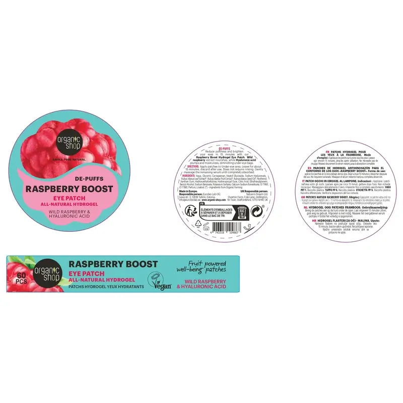 Organic Shop Fac Raspberry Boost" Patchs d'hydrogel anti-gonflement pour le contour des yeux 60 pièces