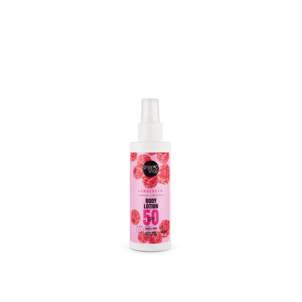 Organic Shop Lait solaire framboise + antioxydant Spf50, 150 ml